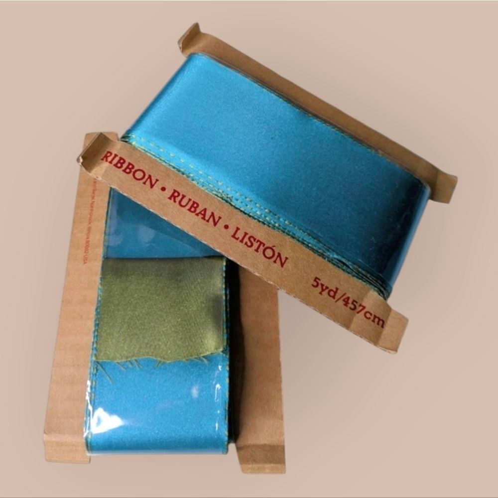 Crate&Barrel Teal & Green 2 Inch Wide Satin Ribbon 2 Count